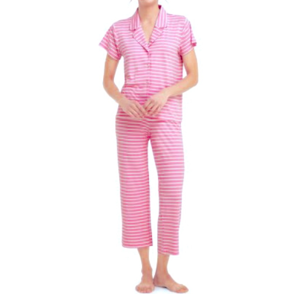DRAPER JAMES NOTCHED COLLAR STRIPED PAJAMAS SET PINK AND WHITE NEW WITH TAGS